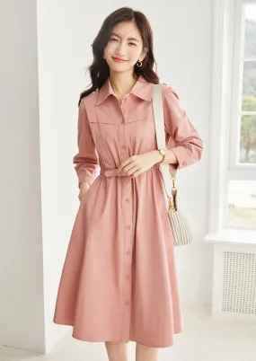 WAIST SLIM PINK SHIRT DRESS