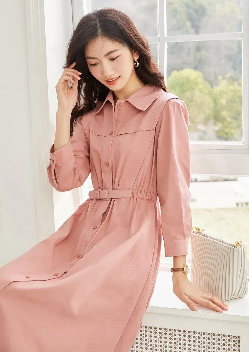 WAIST SLIM PINK SHIRT DRESS