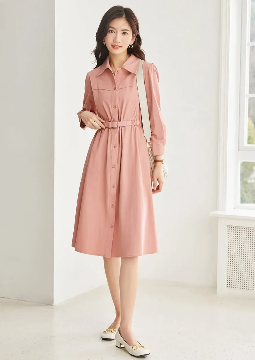 WAIST SLIM PINK SHIRT DRESS