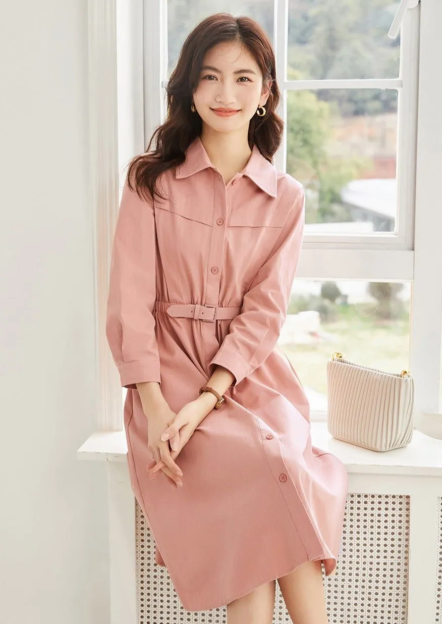 WAIST SLIM PINK SHIRT DRESS