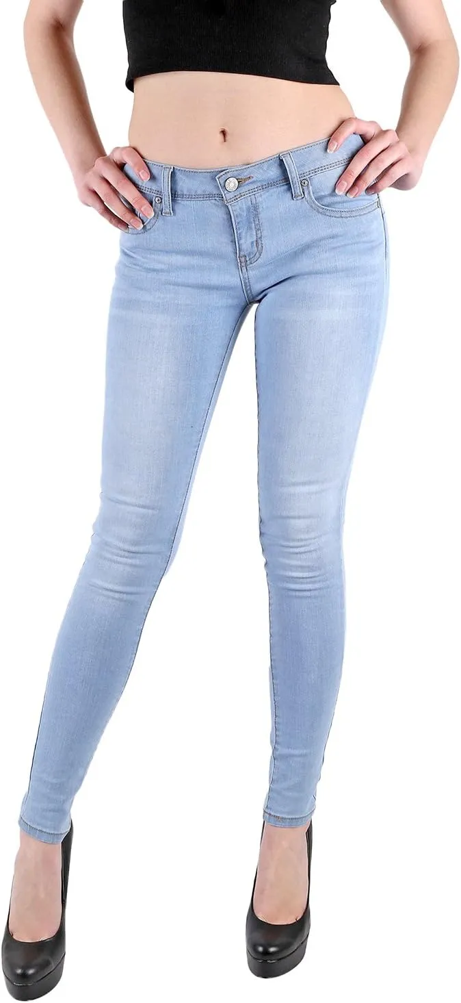 Wax Women's Juniors Basic Stretchy Fit Skinny Jeans, Light Denim, 9
