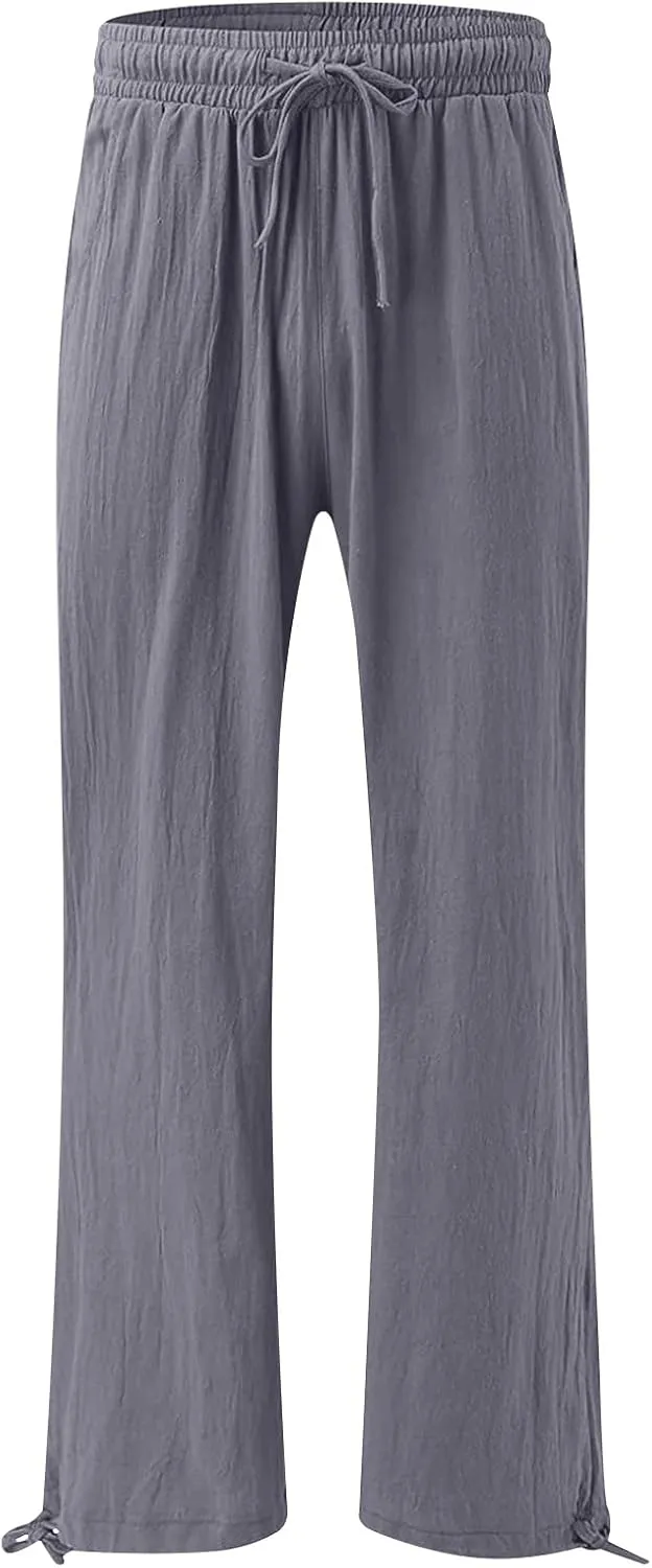 Wide Leg Pants for Women Comfy Linen Pants Light Weight Fit Summer Loose High Waist Palazzo Trousers with Pockets