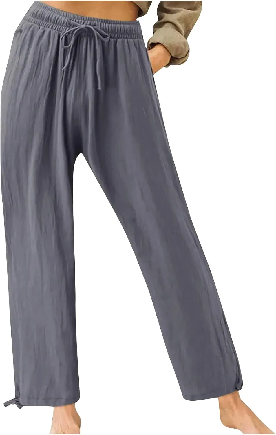 Wide Leg Pants for Women Comfy Linen Pants Light Weight Fit Summer Loose High Waist Palazzo Trousers with Pockets