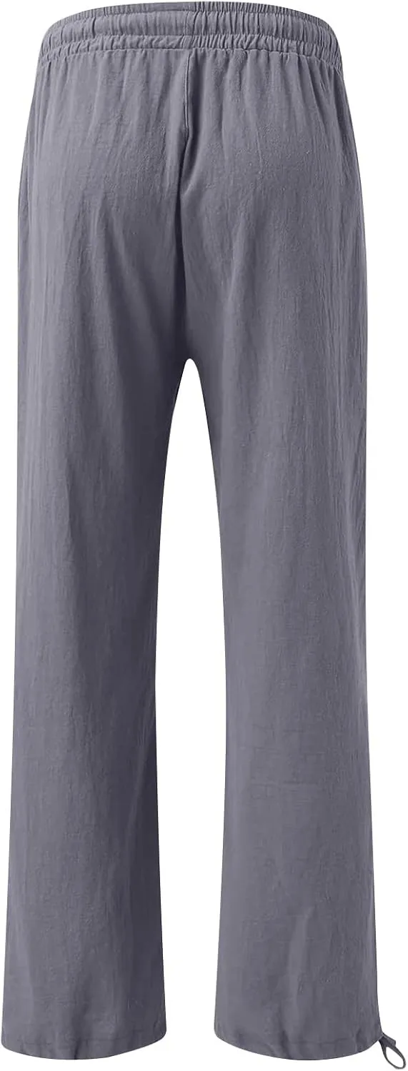 Wide Leg Pants for Women Comfy Linen Pants Light Weight Fit Summer Loose High Waist Palazzo Trousers with Pockets