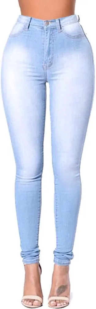 Women Jeans High Waisted Skinny Stretch Denim Modern Cigarette Pants(A-Light Blue,6)
