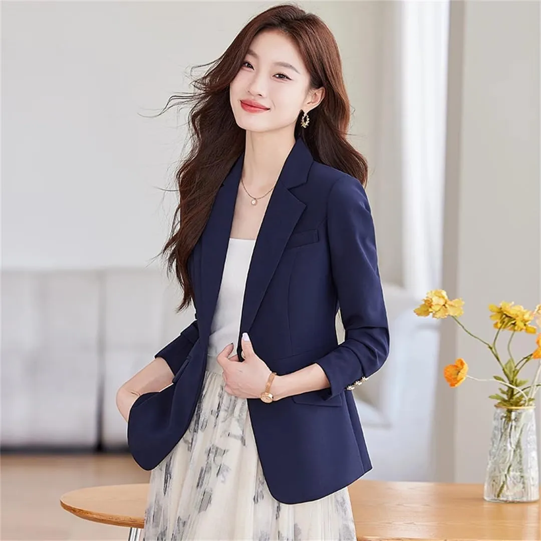 Women Long Sleeve Work Wear Office Uniform Blazer Outerwear Light Blue Jacket
