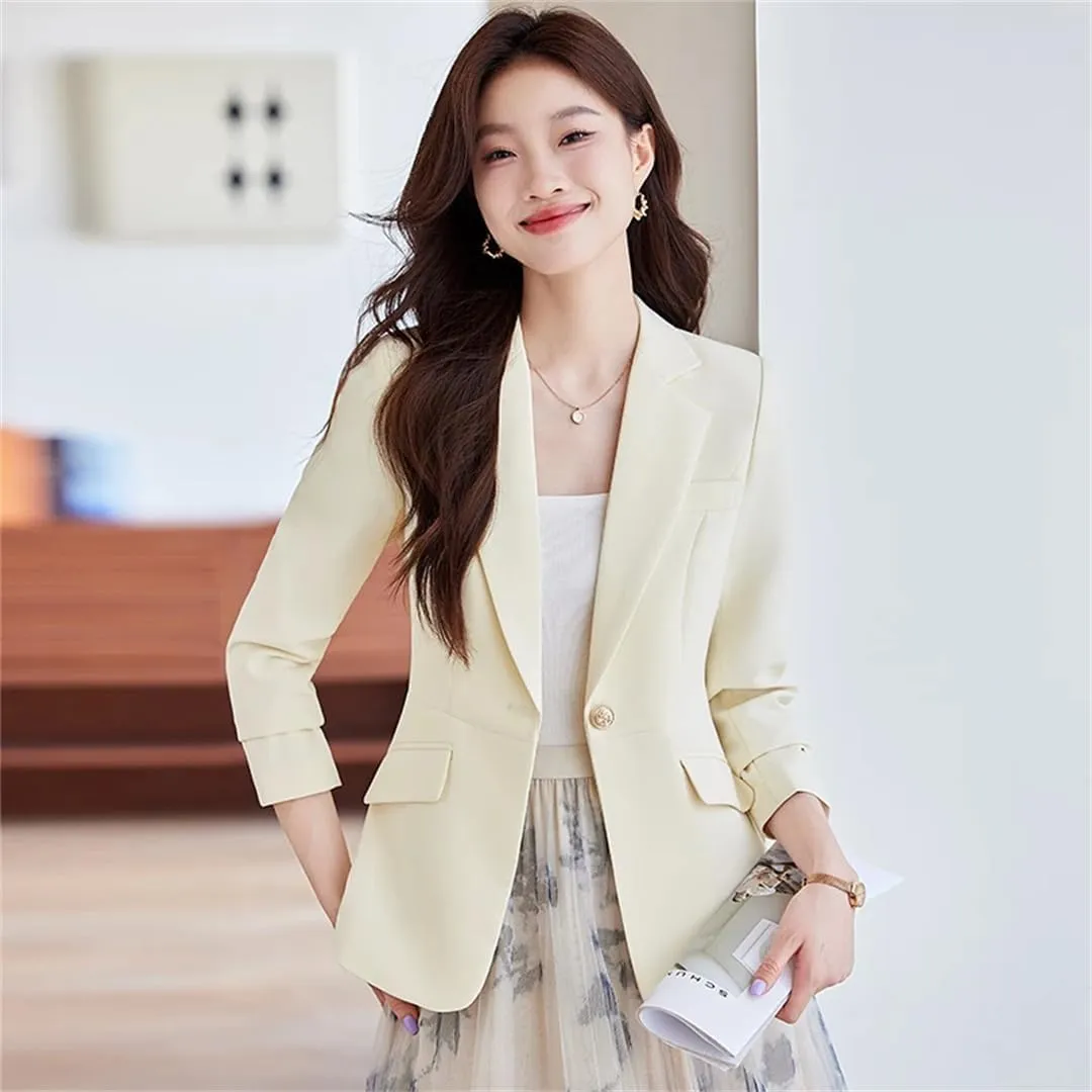 Women Long Sleeve Work Wear Office Uniform Blazer Outerwear Light Blue Jacket