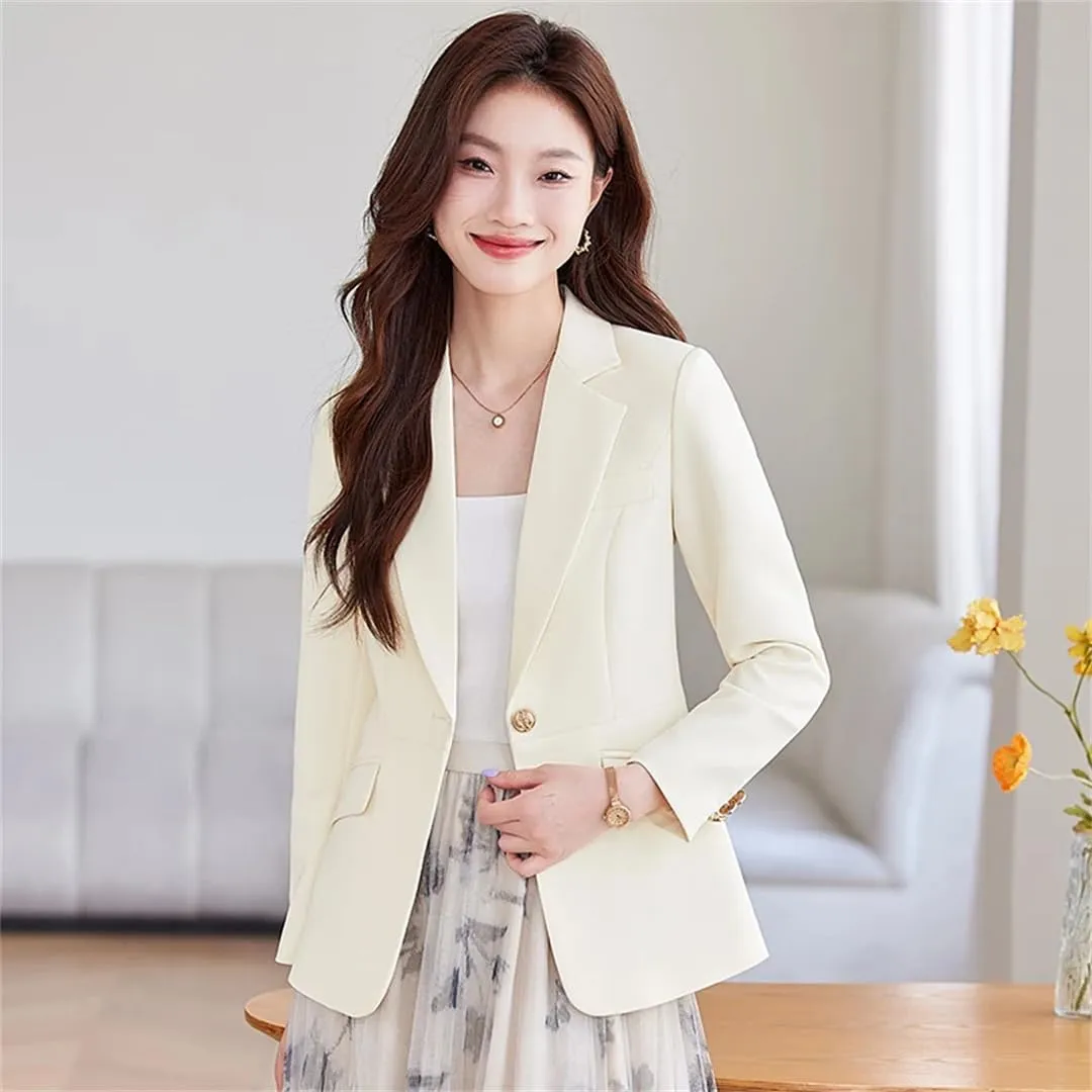 Women Long Sleeve Work Wear Office Uniform Blazer Outerwear Light Blue Jacket