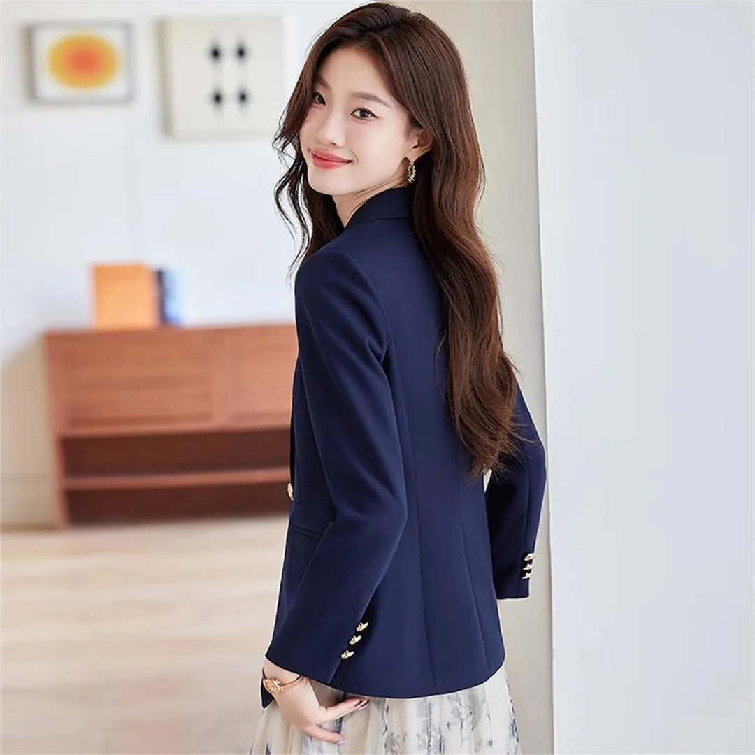 Women Long Sleeve Work Wear Office Uniform Blazer Outerwear Light Blue Jacket