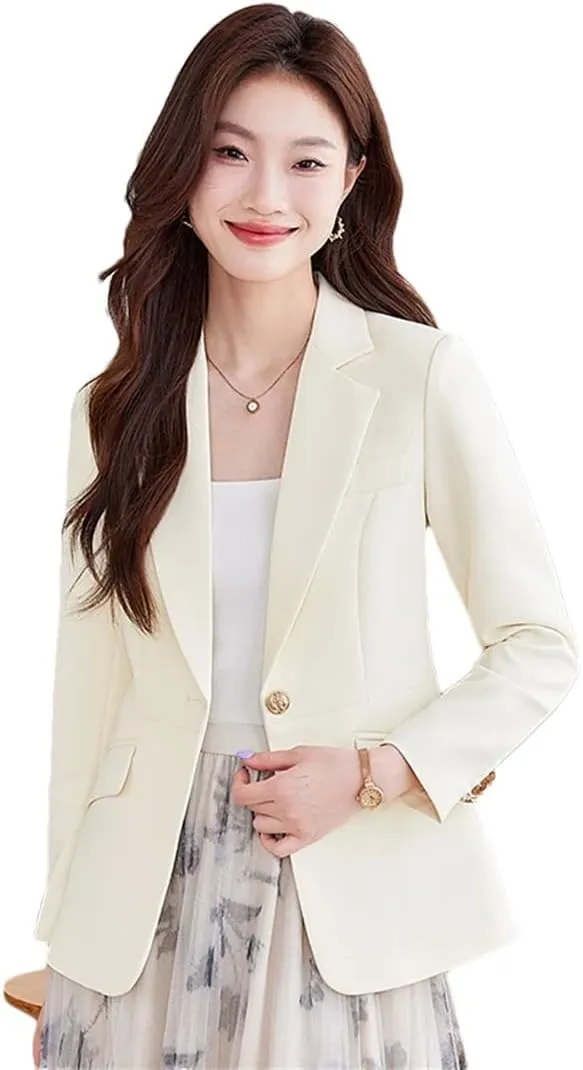 Women Long Sleeve Work Wear Office Uniform Blazer Outerwear Light Blue Jacket