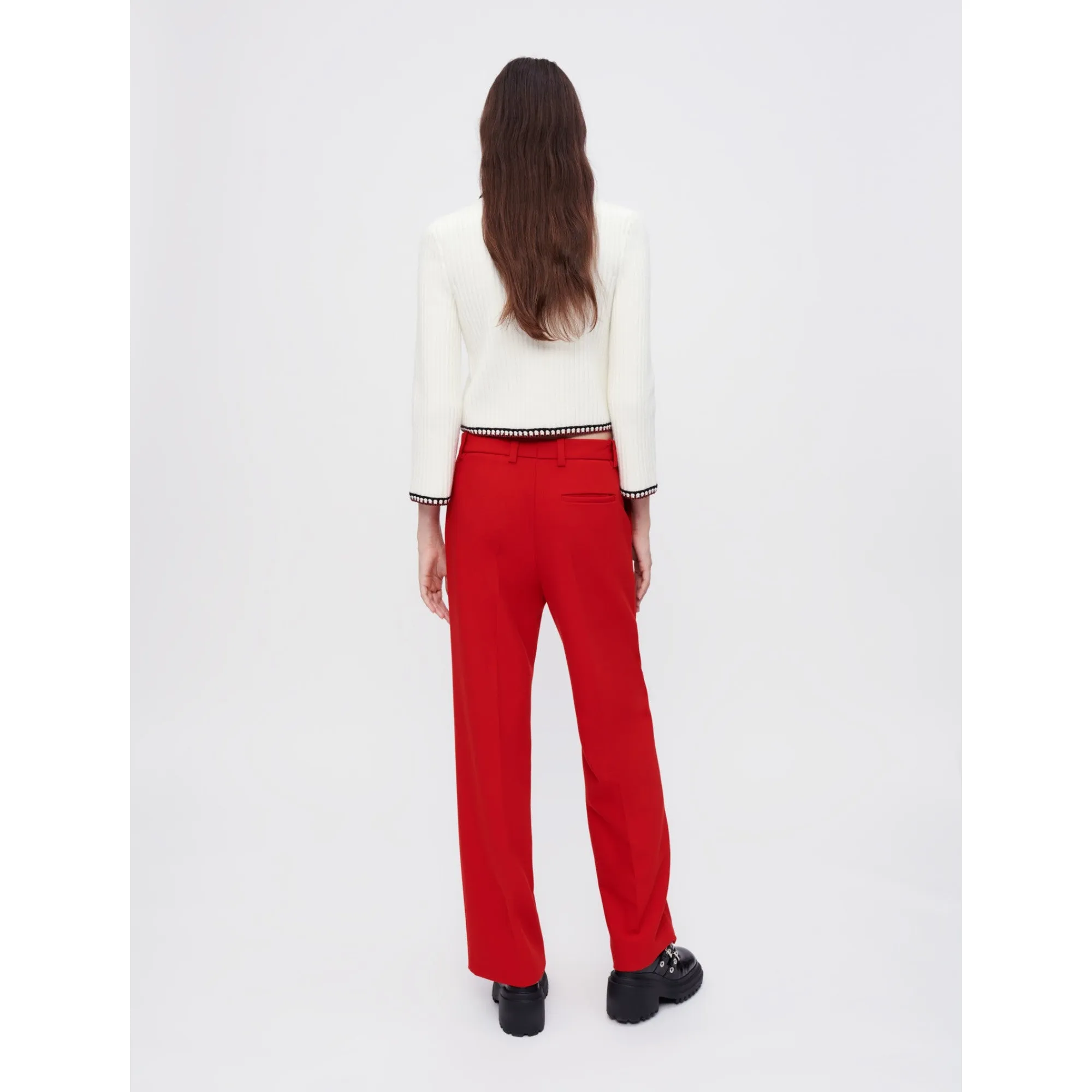 Women Red Wide-Leg Tailored Trousers - Red