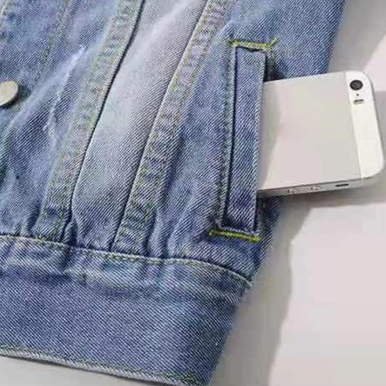 Women's 3/4 Sleeve Colored Cropped Denim Jacket Light Wash Short Jean Jacket Trucker Coat Light Jackets for Women