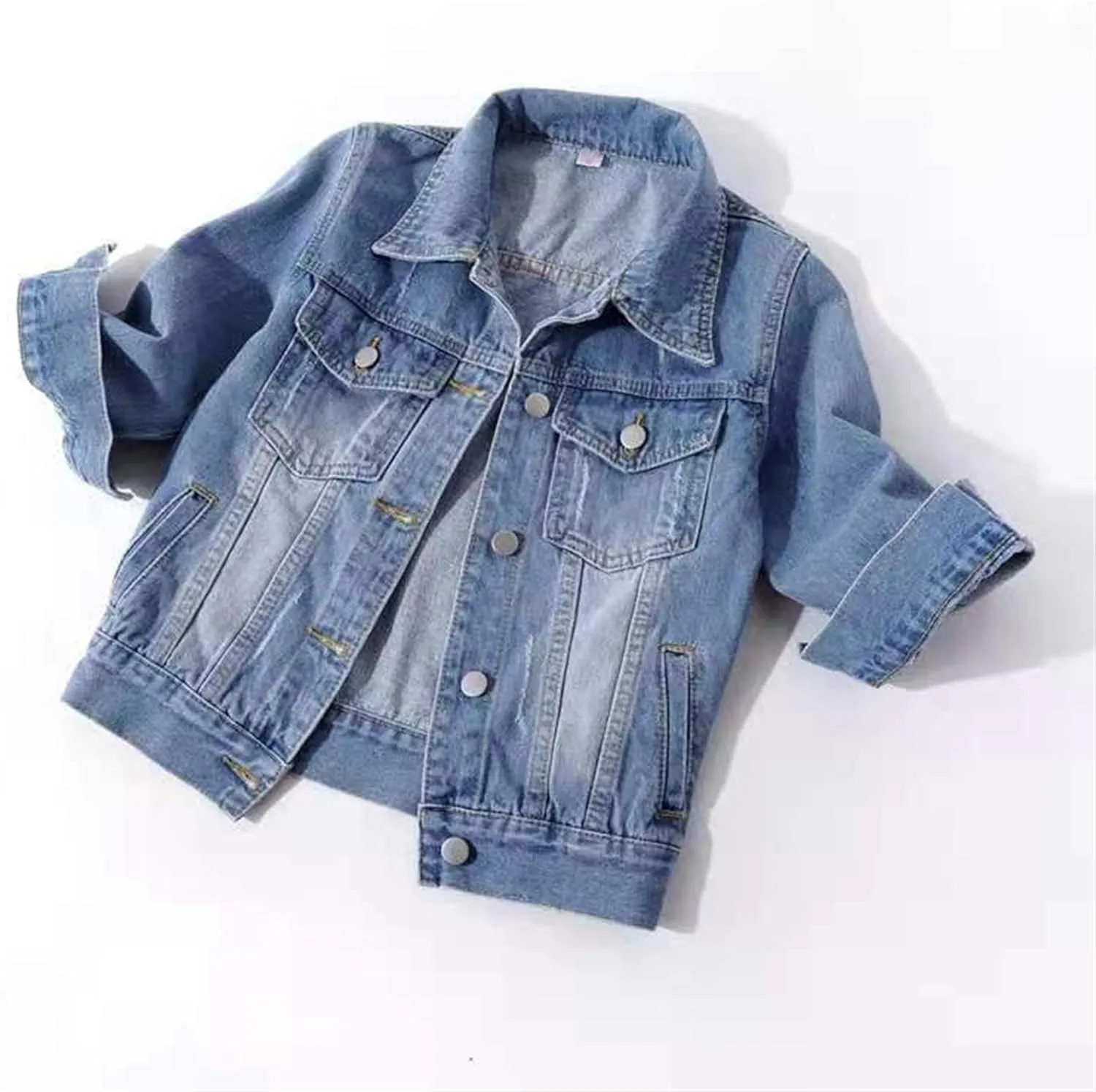 Women's 3/4 Sleeve Colored Cropped Denim Jacket Light Wash Short Jean Jacket Trucker Coat Light Jackets for Women
