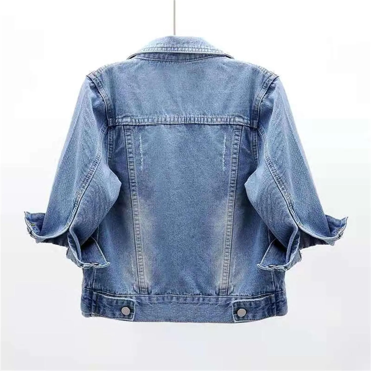 Women's 3/4 Sleeve Colored Cropped Denim Jacket Light Wash Short Jean Jacket Trucker Coat Light Jackets for Women