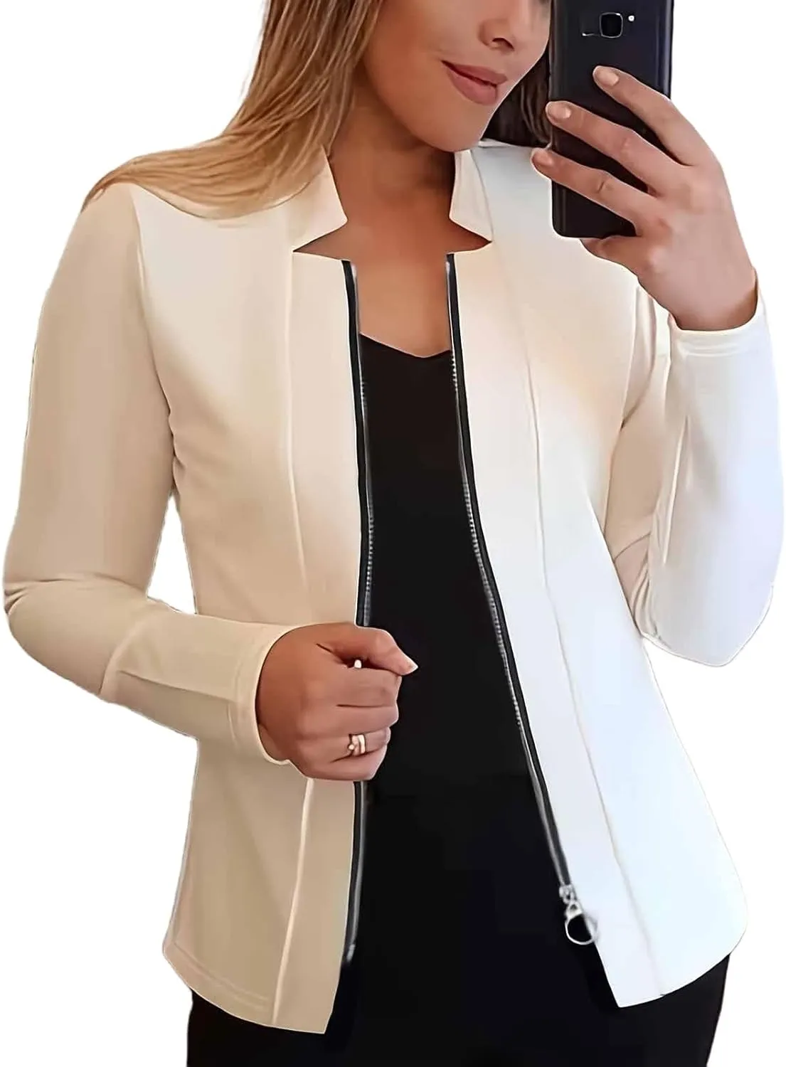 Womens Blazer Jackets Zip up Open Front Cardigan Jacket Casual Long Sleeve Work Office Suit Crop Outerwear