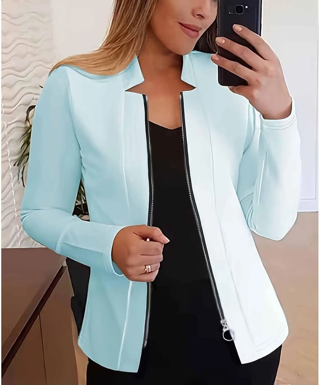 Womens Blazer Jackets Zip up Open Front Cardigan Jacket Casual Long Sleeve Work Office Suit Crop Outerwear