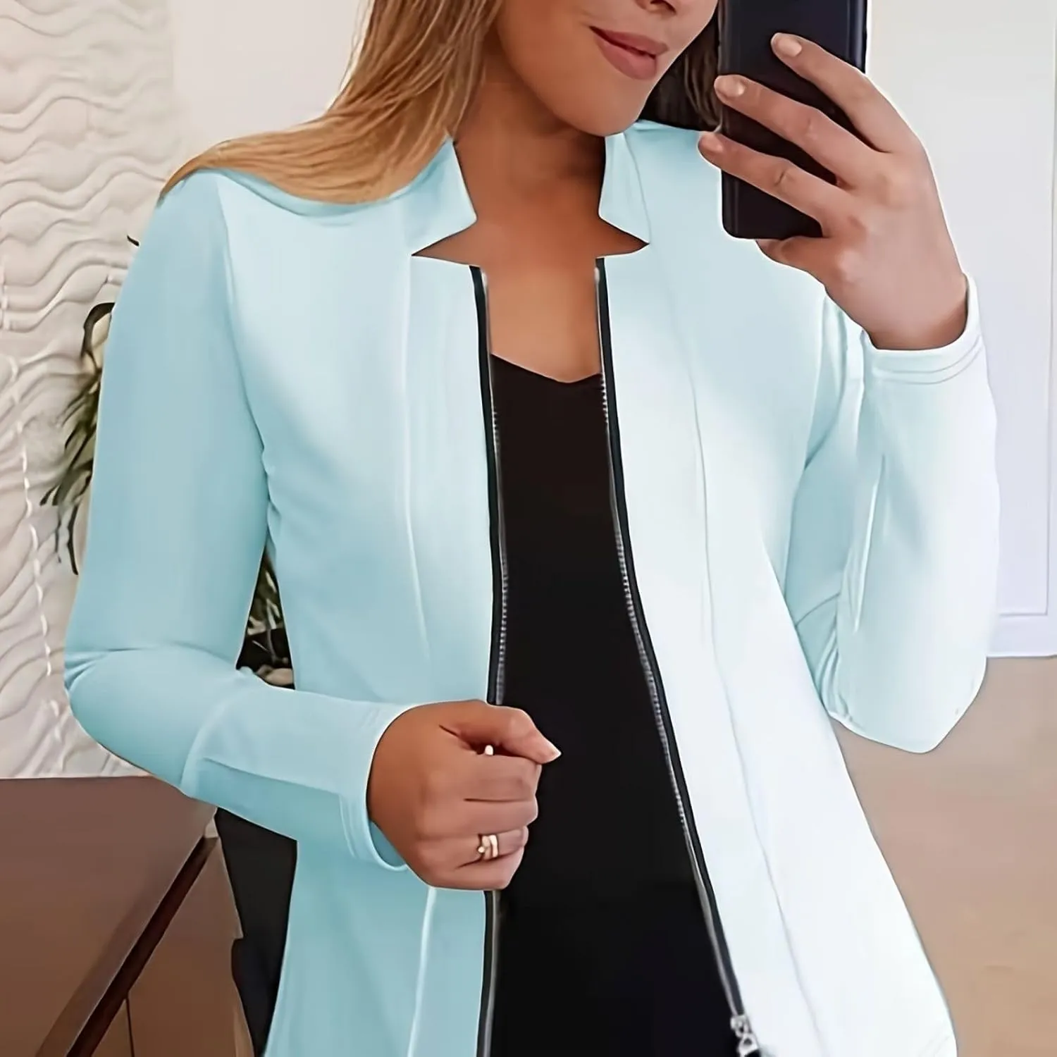 Womens Blazer Jackets Zip up Open Front Cardigan Jacket Casual Long Sleeve Work Office Suit Crop Outerwear