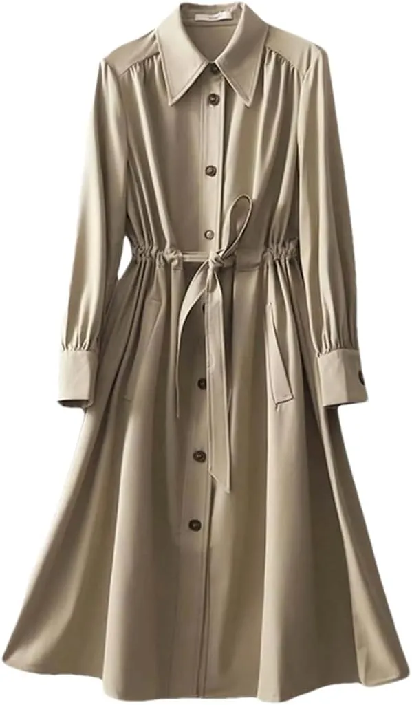 Women's Double-Breasted Japanese Trench Coat, Oversized Lapel Long-Sleeved Vintage Trench Coat