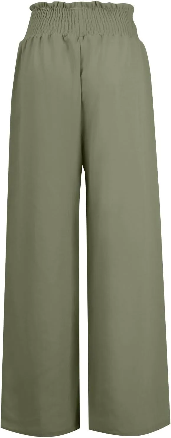 Womens Linen Summer Loose Pant Trousers High Waist Straight Slim Fit Palazzo Lounge Pants Vacation