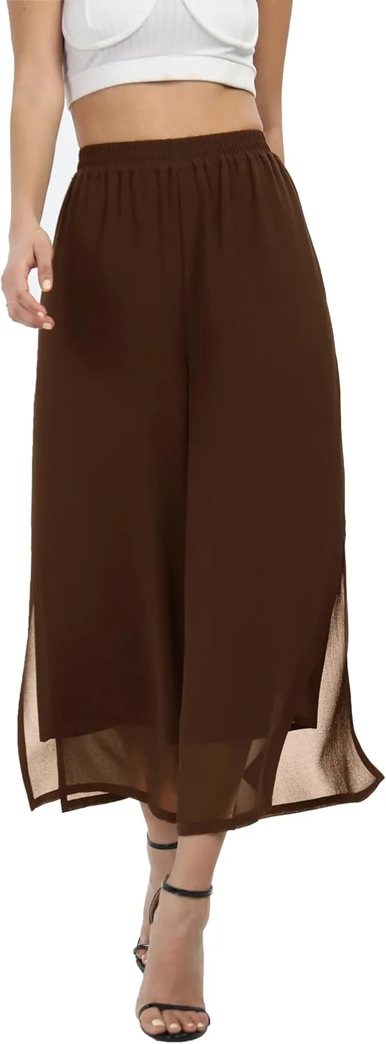 Women's Summer Capris Wide Leg Palazzo Pants Dressy Casual Split Chiffon Trousers