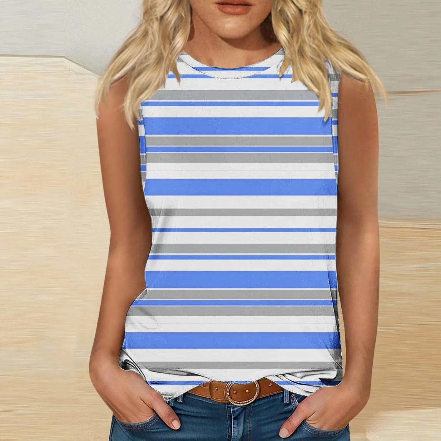 Womens Tank Tops Workout Striped Print Sleeveless Tunic Top Business Comfy Summer Casual Trendy Dressy Camisole 2025