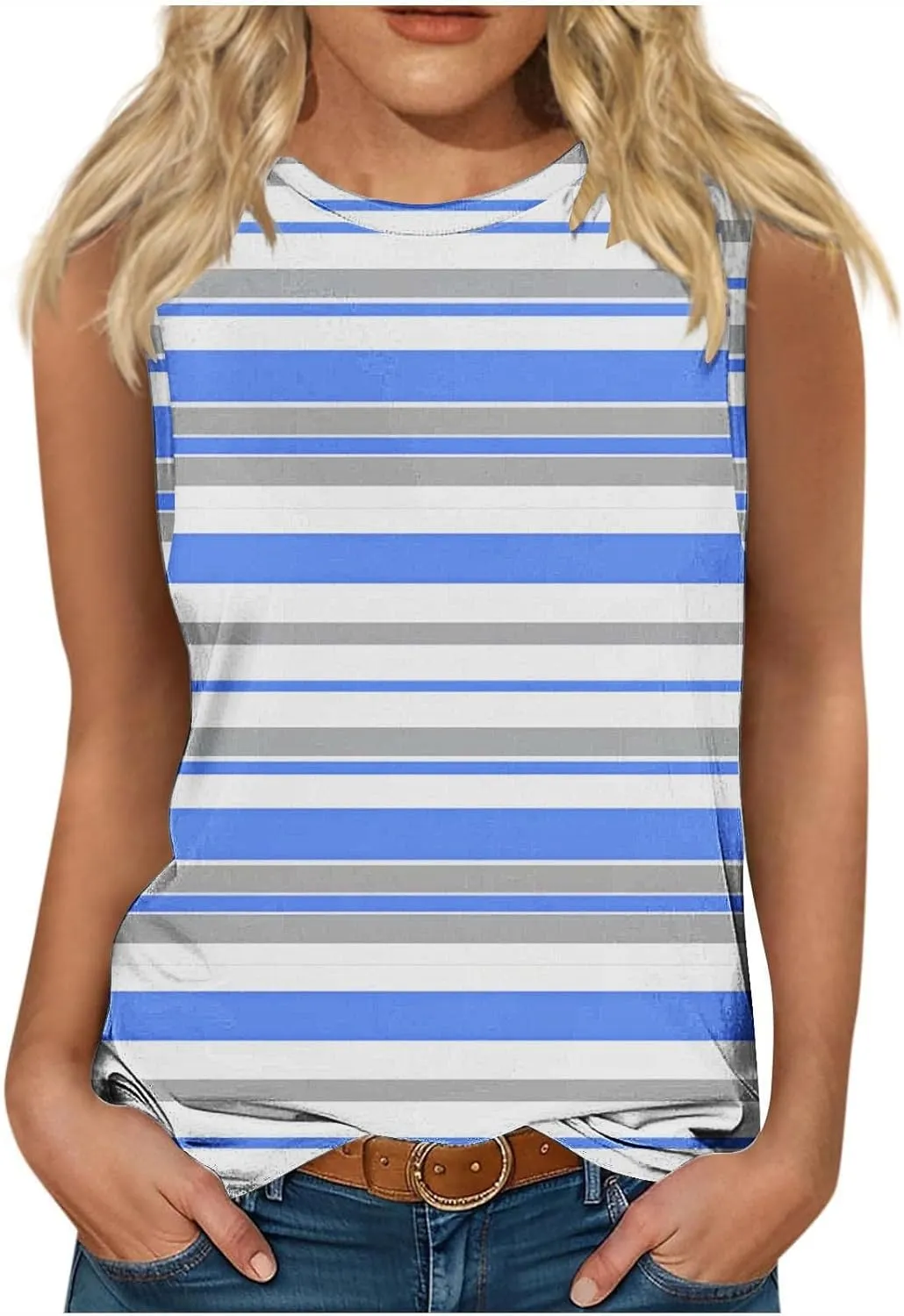 Womens Tank Tops Workout Striped Print Sleeveless Tunic Top Business Comfy Summer Casual Trendy Dressy Camisole 2025